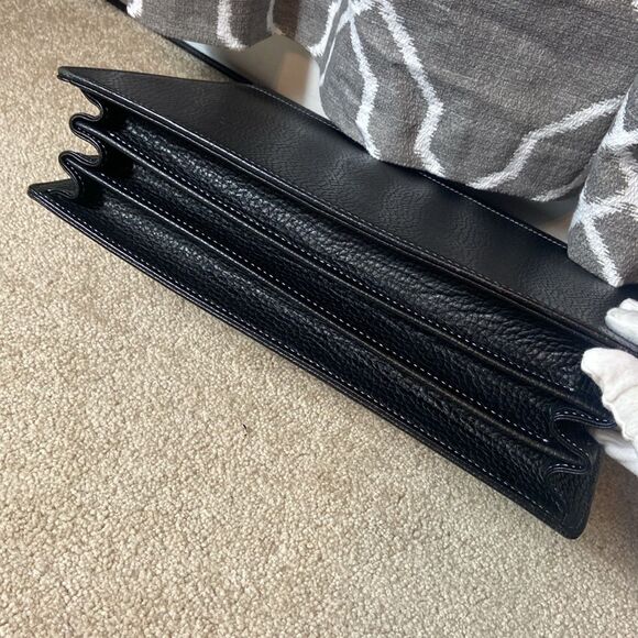 BURBERRY BLACK LEATHER BREIFCASE CROSSBODY WITH PLAID CHECKERED INTERIOR - Picture 7 of 12